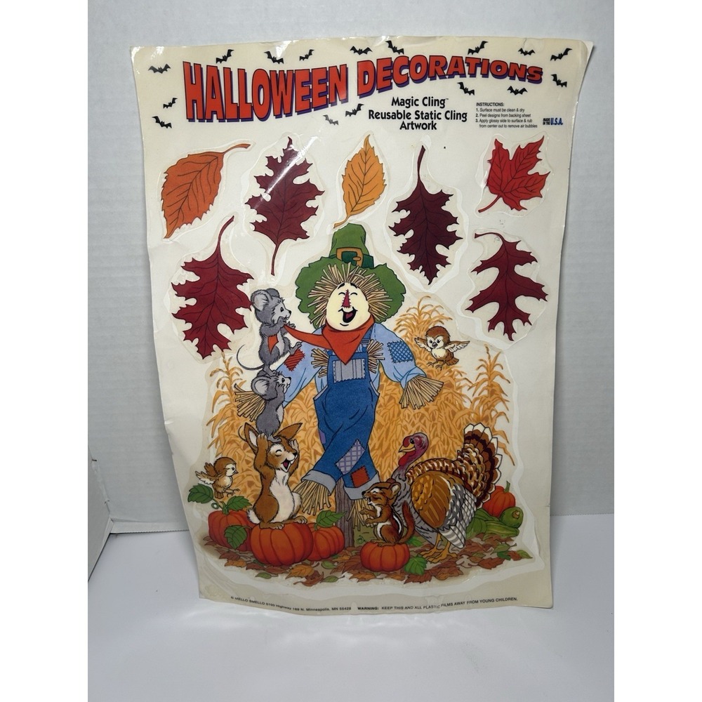 Vintage Suzy's Zoo Happy Halloween Window Cling Stickers Decorations - USED